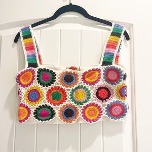 Farm Rio RAINBOW FUN KNIT COTTON CROP TOP IN MULTI NWOT Size Small